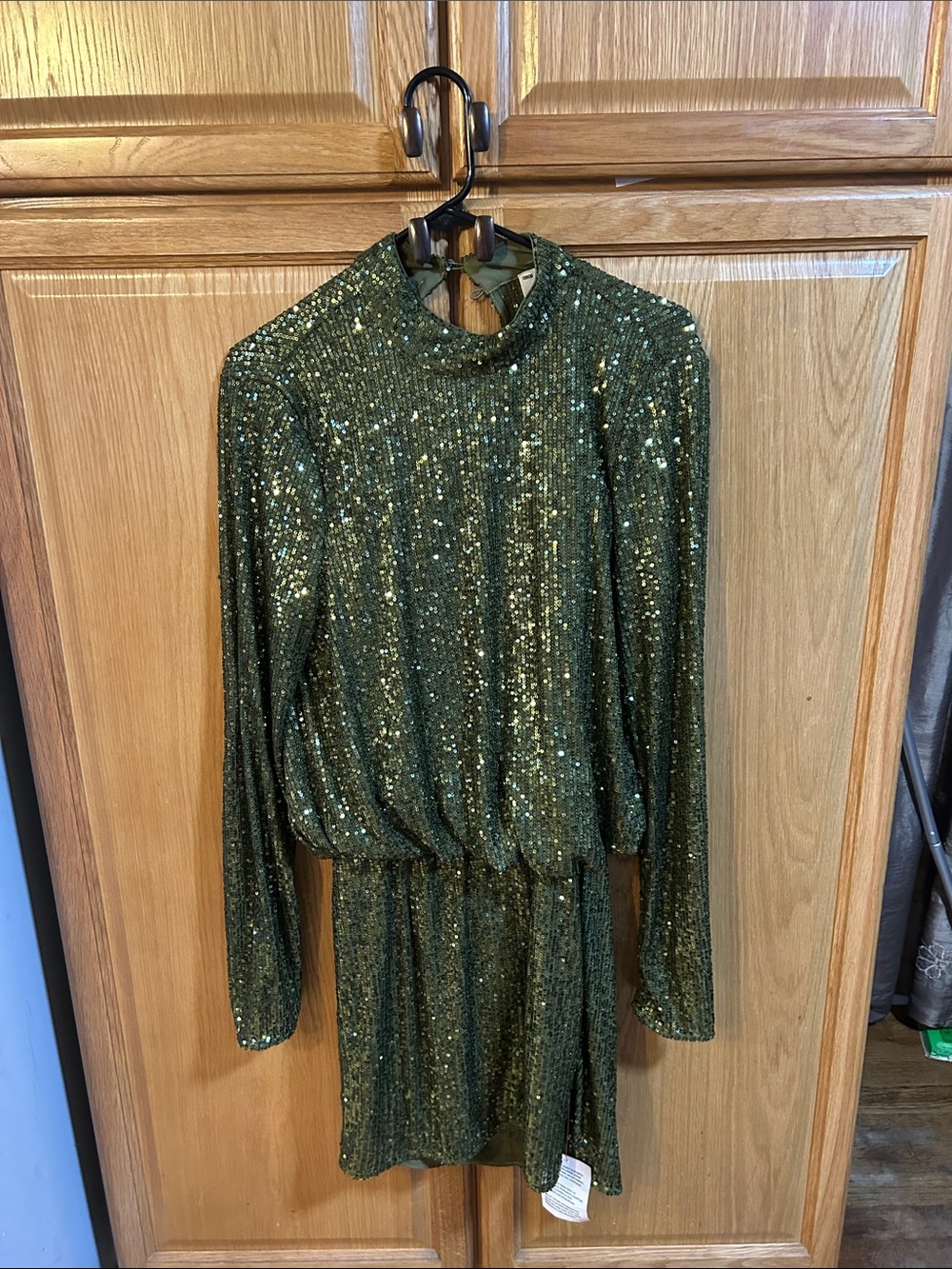 ASOS Olive Green Sequin Long-Sleeve Mini Dress